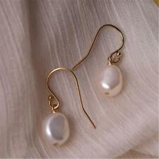 10-11mm White Baroque Pearl Earrings Ear Drop Hook Irregular Real Jewelry