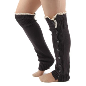 Women's Kawaii Lolita Lace Knitted Leg Warmer Over Knee Thigh-high Button Socks - Picture 1 of 20