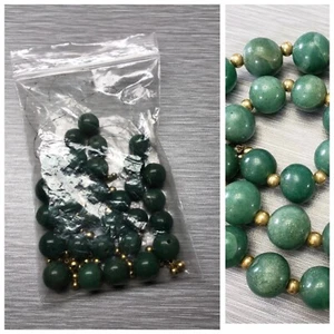 Vintage 14K Gold Green Aventurine Quartz Large Bead Necklace 16mm 23" For Repair - Picture 1 of 7