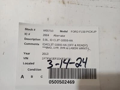 Alternador usado se adapta a: camioneta Ford F150 2013 5,0 L ID CL3T-10300-AA grado A Foto 1 de 4