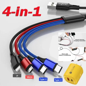 4 in1 Multi USB Charging Cable Fast Charger Cord For iPhone/Samsung/Type C/Micro - Picture 1 of 19