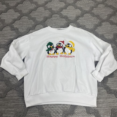 VETEMENTS Felpa schiaccianoci donna taglia large bianca pinguini Natale