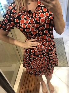 Pretty!  Classiques Entier Print Red Black Mod Silk Blend  Sheath Dress L Large - Picture 1 of 12