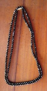 West Germany Vintage Black Jet Faceted Glass Single Size Bead 48" Necklace