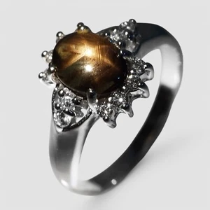 Gleaming THAILAND Black Star Sapphire 1.30Ct 925 Sterling Silver Handmade Rings - Picture 1 of 9