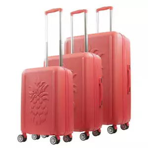 Tommy Bahama 3-Piece Coral Hard-Sided 3D Pineapple Luggage Set with Drawstring B - Picture 1 of 7