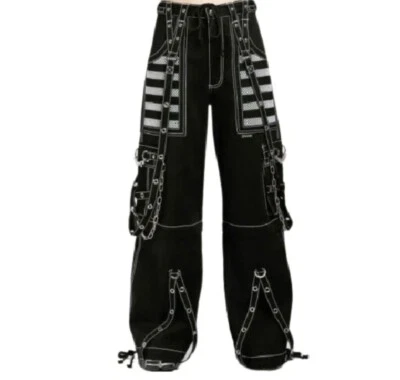 Gothic Pant White Mesh Black Cotton Trousers Punk Studs Metal Chain Tripp Pant - Image 1 of 4