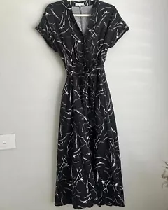 Little Lies Size 10 Women’s Maxi Dress Black Linen - Foto 1 di 5