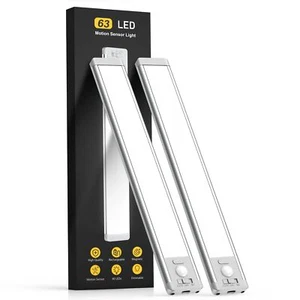 Under Cabinet Lights 63 LED Rechargeable Battery Motion Indoor Magnetic 2 Lights - Picture 1 of 7