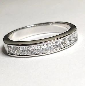 Anniversary Ring Size 12 Band Channel Cubic Zirconia Silver Plated Mens Womens - Picture 1 of 9