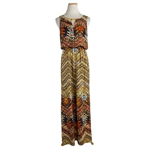 EMMA & MICHELE Maxi Dress Multi Print Tribal Sleeveless Elastic Waist Size Small - Picture 1 of 4