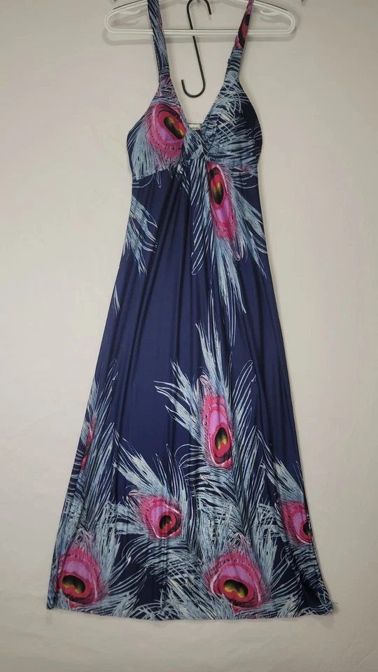 Vestido largo sin mangas floral azul/rosa usado en excelente estado talla S para mujer Raindrops by Papillon Foto 1 de 4