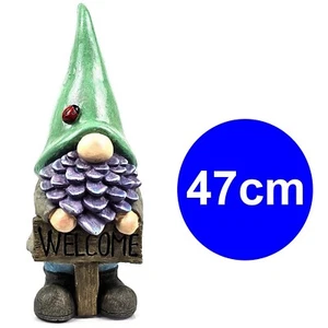 47cm Standing Bearded Gnome Welcome Sign Home Garden Ornament Figurine Statue - Foto 1 di 6