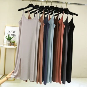 Women Modal Cotton Dress V-Neck Nightdress Summer Sleeveless Dress Lounge Wear - Picture 1 of 22