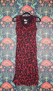 Vintage 90's Y2K XOXO Black Red Heart Print Grunge Whimsigoth Slip Dress - Picture 1 of 5