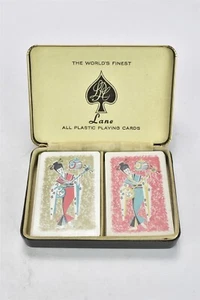 Vintage 2 DECKS LANE PLASTIC PLAYING CARDS in ORIGINAL CASE ASIAN DESIGN #07704 - Picture 1 of 4