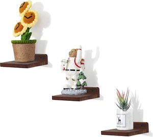 Piccola Mensola Galleggiante,5x5 Pollici Noce Scuro,Set di 3 Piccole Ripiani a Parete per Letto... - Foto 1 di 7