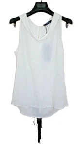 MARCIANO GUESS sz 44 IT/ S ? TOP BLOUSE TASSELS SLEEVELESS FESTIVE WHITE EVENING - Picture 1 of 11