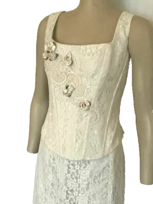Ivory Lace Corset and Skirt, Size 10 - Image 1 of 4