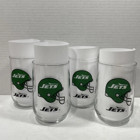 4 Vintage NY Jets Football Glasses 5”Tumbler Old Logo New York NFL Football Cups Cover