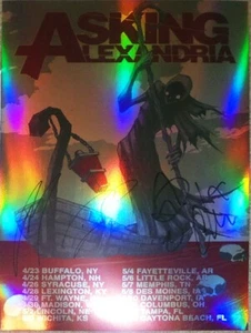 -ASKING ALEXANDRIA- Poster HOLO firmato/autografo/auto rock band musica con PROVA! - Foto 1 di 2