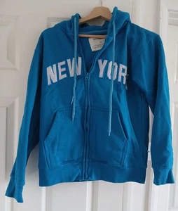 MS Clothing Inc Full Zip Hoodie Blue Cotton Blend Size S New York Themed - Picture 1 of 6