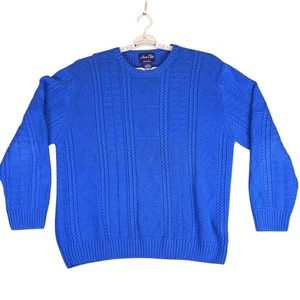 Vintage Hunt Club Pullover Herren Large Blau Baumwolle Zopfmuster Made Japan 90s - Bild 1 von 7