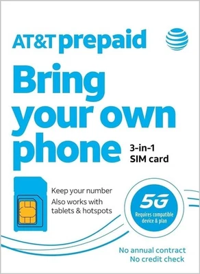 AT&T Prepaid Bring Your Own Phone or Tablet Sim Kit | Universal 3-in-1 Sim Card - Image 1 of 4