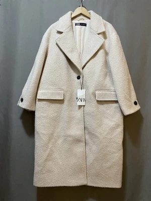 Casaco feminino Zara novo com etiquetas lapela entalhada textura ondulada lã tamanho XL bege claro - Imagem 1 de 4