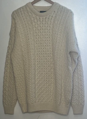 Vtg Orvis Irish Wool Sweater Mens Large Ivory Chunky Cable Knit Fisherman Jumper - Image 1 of 4