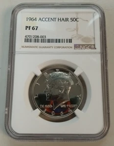 1964 Accent Hair 50 C NGC PF 67 Half Dollar CENTS SAMMLERMÜNZE SILBER KENNEDY - Bild 1 von 12