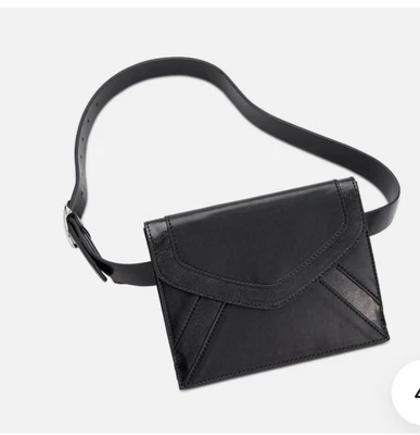 INC Fanny Pack Belt-Bag Crossbody Small Black Vegan-Leather Envelope Size L NWT - Image 1 of 4