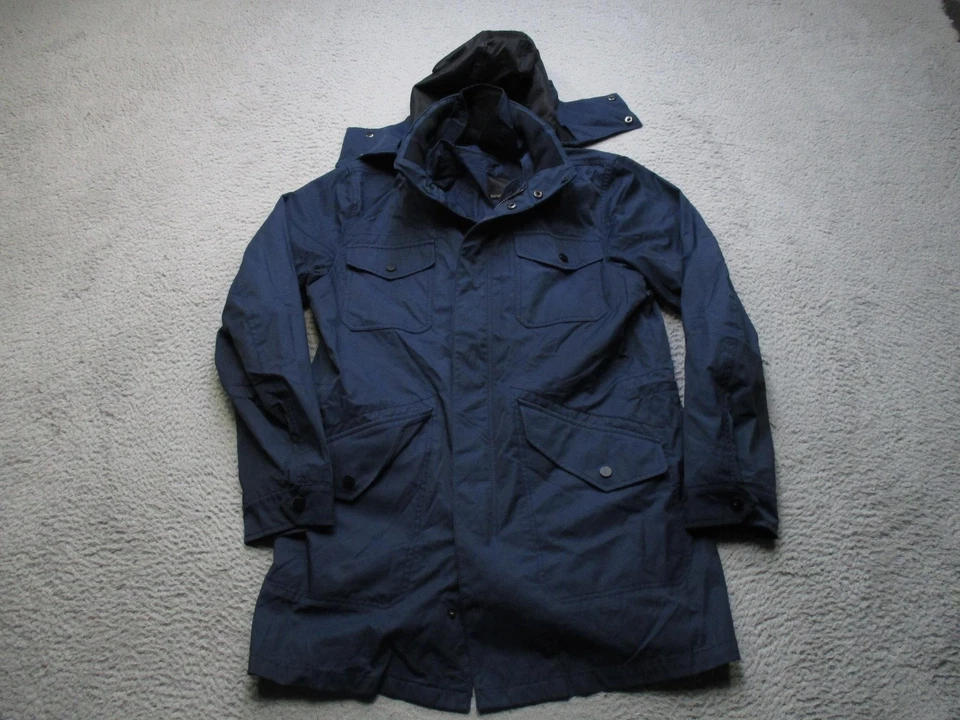 Banana Republic Jacket Mens Medium Navy Blue Hooded Quilted Lined Parka Coat - Image 1 of 4