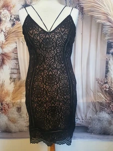 Topshop Black Lace Bodycon Dress - Size UK 12 | Elegant Cocktail Party Dress - Picture 1 of 6