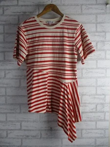 JW ANDERSON UNIQLO womens tshirt tee red cream stripe S, 10 aysemtric hem - Picture 1 of 8