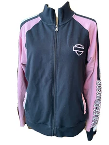 Harley Davidson Ladies Large Pink Black Zippered Jacket EUC - Picture 1 of 5