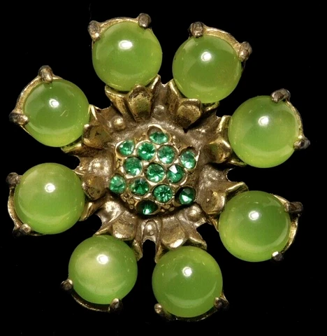 LARGE Antique Vtg Brass Rhinestone Jewel BUTTON Big FLOWER NICE Cover