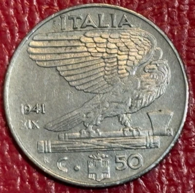 MONEDAS DE 50 CENTESIMI DE ITALIA 1941 AU/UNC DE ALTA CALIDAD - MAGNÉTICAS - MAR803 Foto 1 de 2