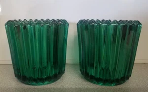 Juego de 2 velas votivas acanaladas pesadas de cristal perenne vintage de vidrio Indiana - Imagen 1 de 5