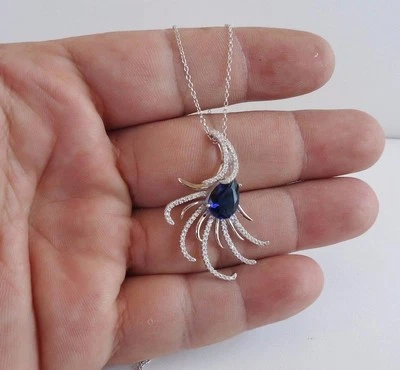 COLLAR MODERNO COLGANTE LABORATORIO DIAMANTES SIMULADOS Y TANZANITA/PLATA DE LEY 925 Foto 1 de 4