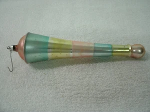 Vintage Elongated Glass Christmas Ornament--8" Pink/Blu/Yellow--West Germany - Picture 1 of 3