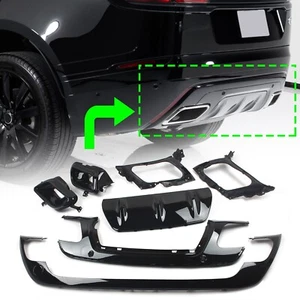 For Range Rover Velar 2017-2019 Rear Bumper Diffuser W/ Exhaust Tips Gloss Black - Picture 1 of 13