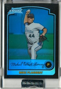 2003 Bowman Chrome Blue Refractors Marlins Baseball Card #212 Mike Flannery