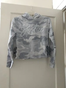 Girls Justice Size 12 Camo Hooded Sweatshirt With Ribbon Eyelets On Side Camo - Picture 1 of 7