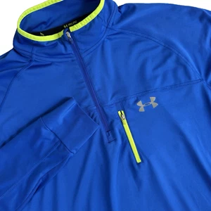 Under Armour Run Performance Pullover 1/4 Zip Men's Large Royal Blue Neon Green - Picture 1 of 9