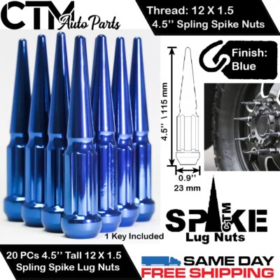 20PCS 4.5'' TALL BLUE 12X1.5 SPLING SPIKE LUG NUTS+KEY FITS LEXUS MODELS - Image 1 of 2