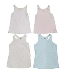 Gymboree Girl Lot 4 White Pink Blue Cotton Racerback Tank Top Undershirt M 7-8 - Picture 1 of 9
