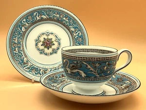 Wedgwood China Turquoise Florentine Leigh shape cup, saucer & plate trio. W2714. - Picture 1 of 11