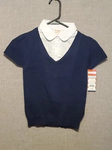 Cat & Jack Girls School Uniform Sweater Short Sleeve Navy & White Small Blue New - Picture 1 of 4