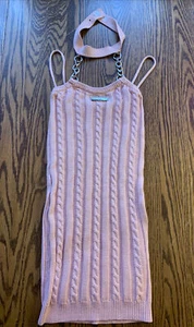 Couture Fashion 80s Choker Chain Knit Peach Pink Stretchy Dress / Universal Fit - Bild 1 von 5